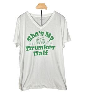 Island Jay white V-neck  St Patricks day tee Shes my drunker half size 2xl